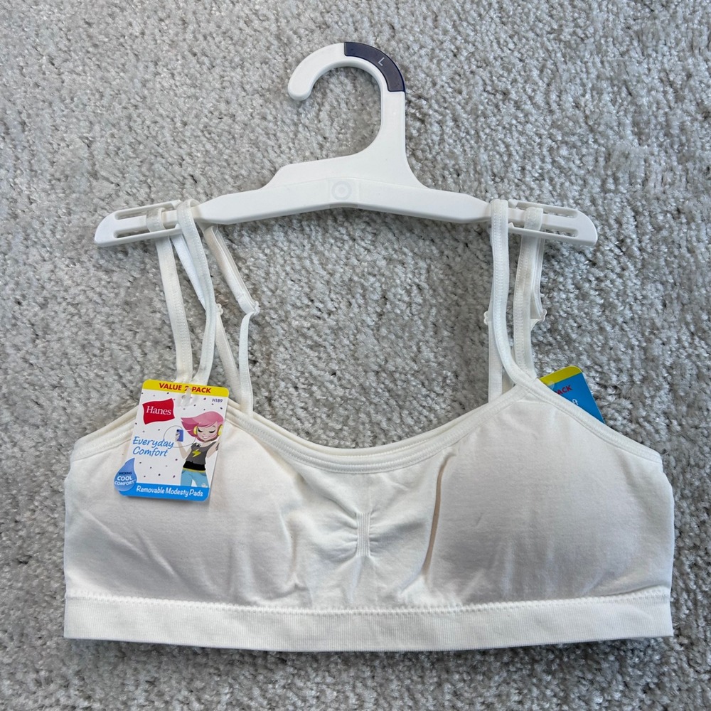 Hanes Girls Everyday Comfort 2-Pack Seamless Bralettes White H189 Large NWT